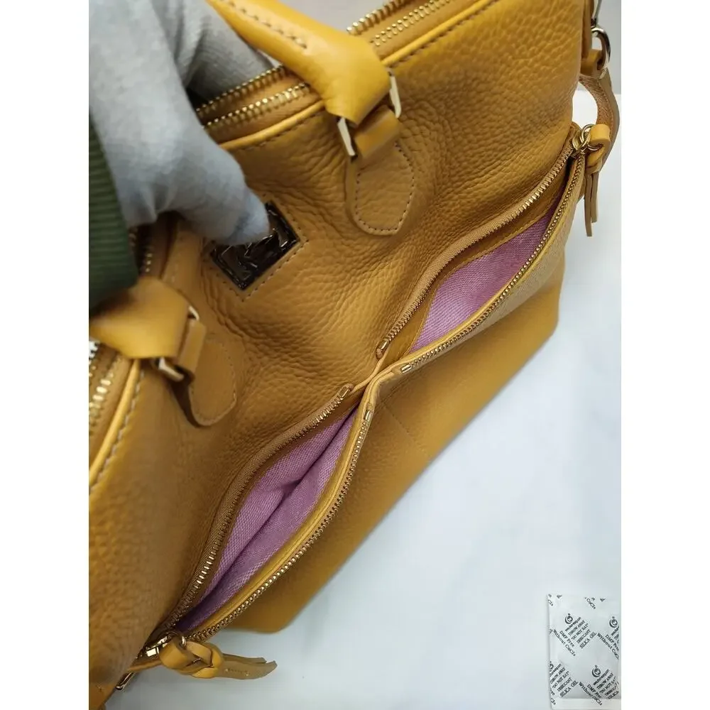 Dooney & Bourke Dillen Yellow Pebbled Leather Double Pocket Satchel Shoulder Bag